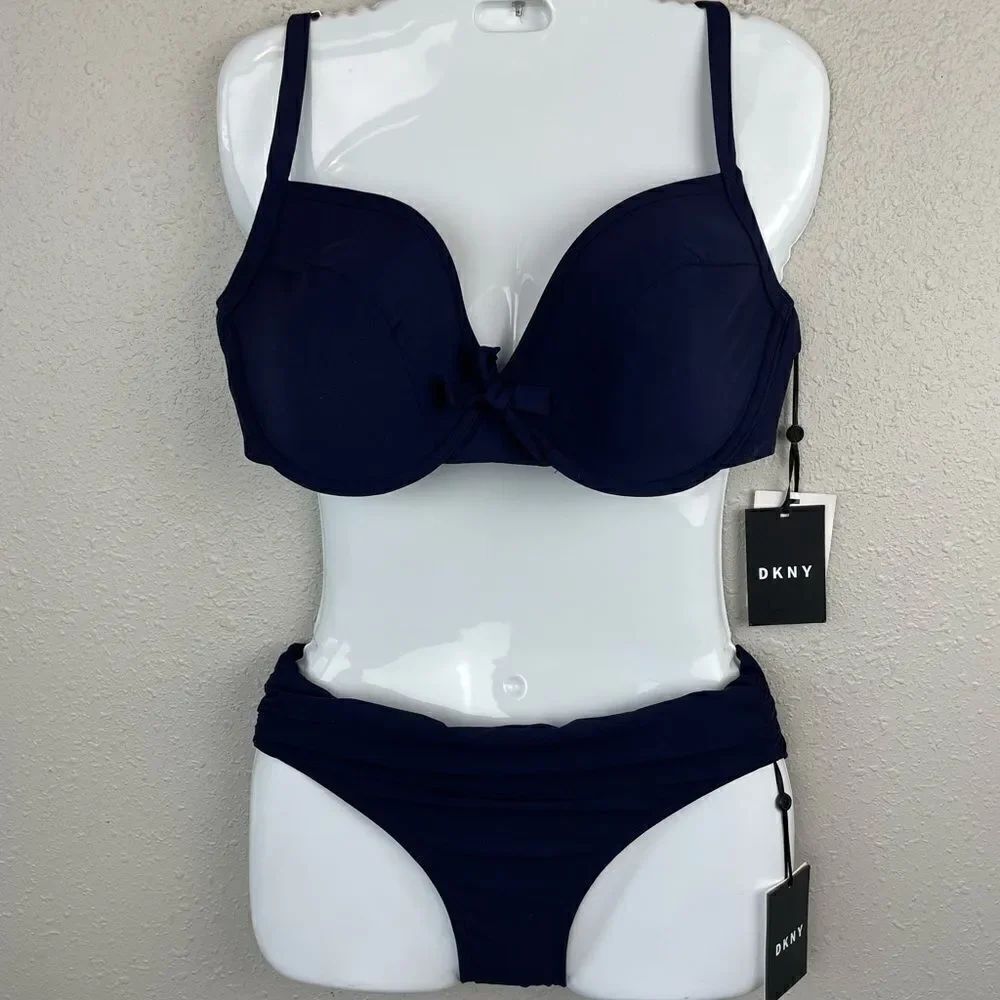 NWT DKNY Navy Blue Bikini and Matching Bottoms Size XXL